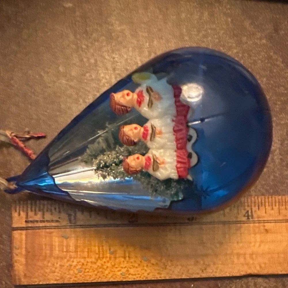 Vtg Jewel Brite Blue Choir Boy Christmas Ornament Reflector Diorama Kitsch MCM